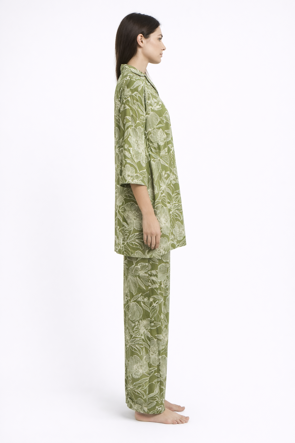 Mithiluxe Olive Bloom Floral Lounge Co-ord Se
