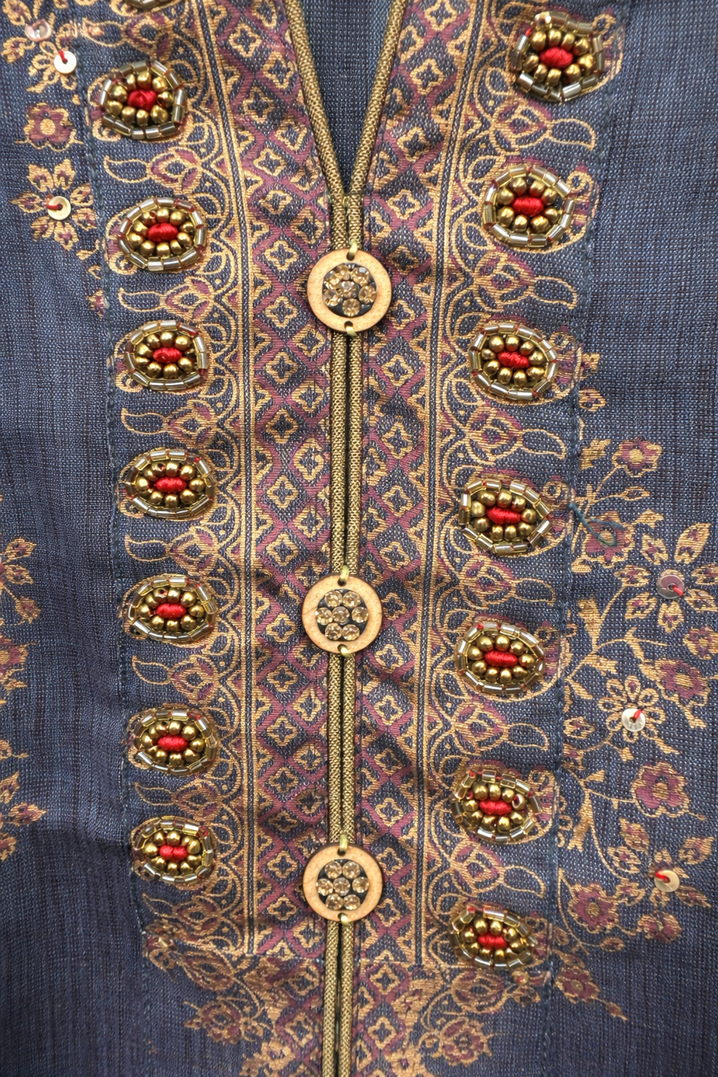 Elegant Charcoal Grey Ethnic Printed Kurti with Handcrafted Bead Work Detailing