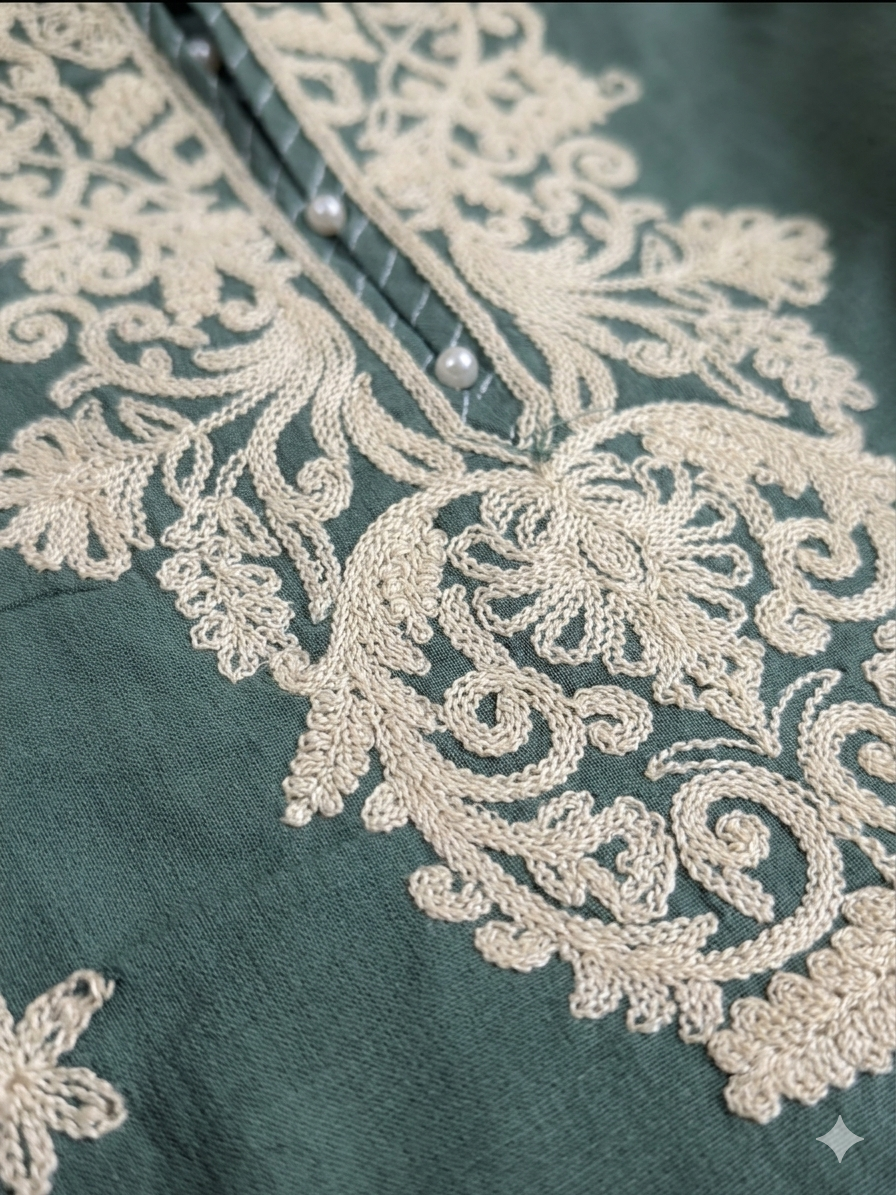 Sea Green Cotton Embroidered Kurta Set with Dupatta
