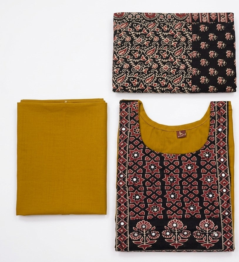 Stylish Red & Black Printed Cotton Kurta Set with Pant & Dupatta