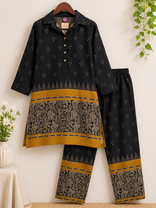 Elegant Black Khadi Cotton Coord Set