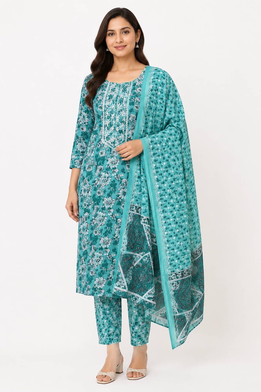 Turquoise Blossom 3PC Suit Set