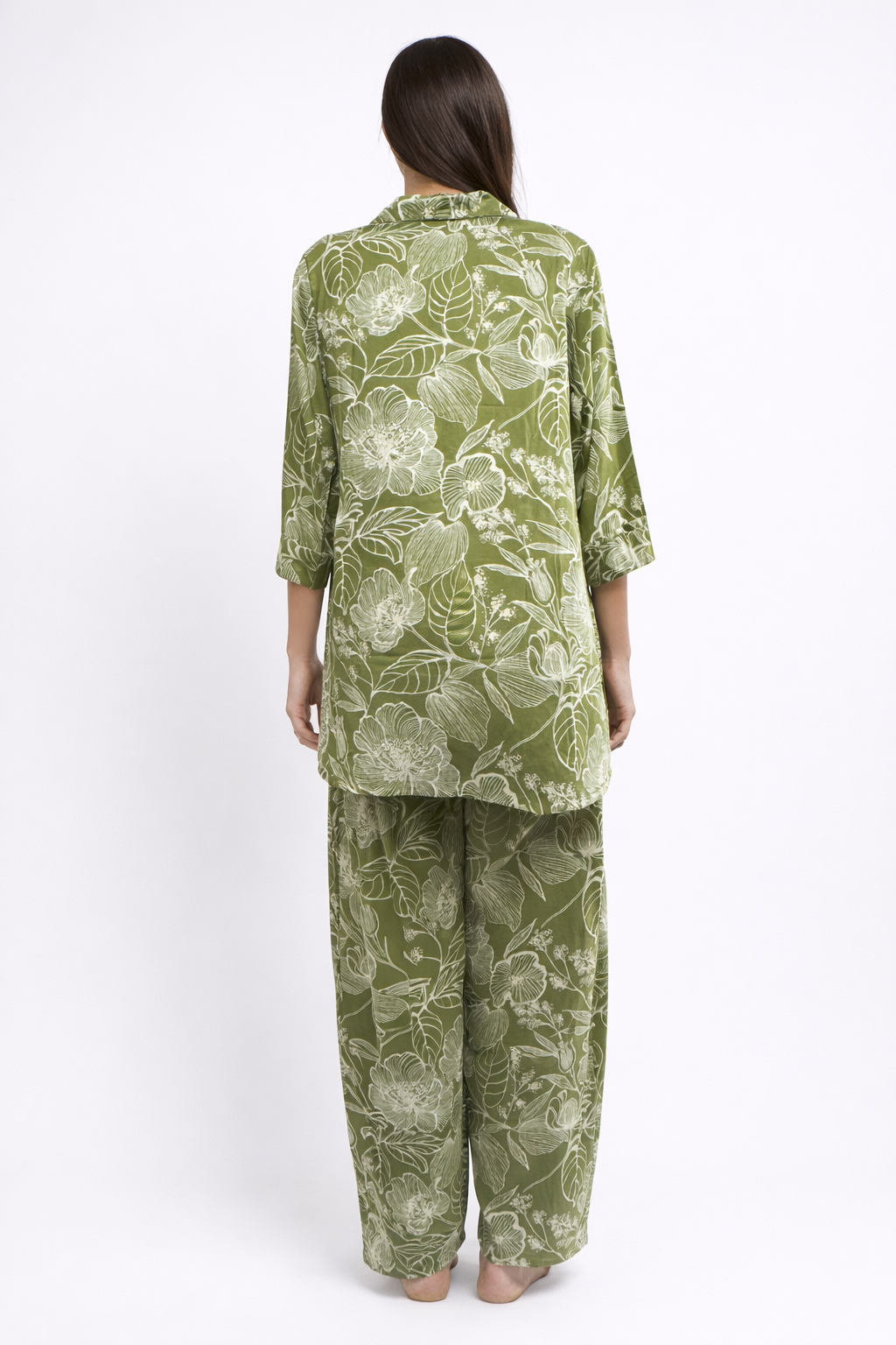 Mithiluxe Olive Bloom Floral Lounge Co-ord Se