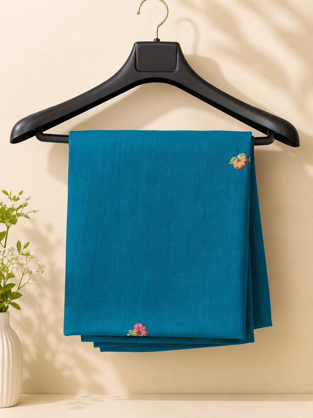 Blue Khadi Cotton Suit with Embroidery