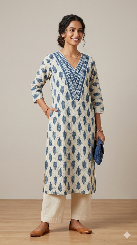 White Kurti with floral print