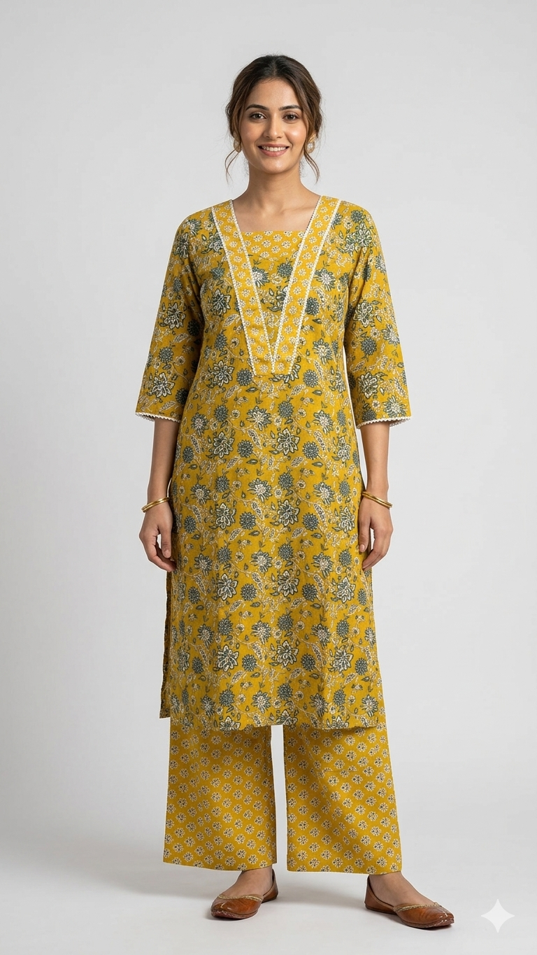 Green floral print kurti