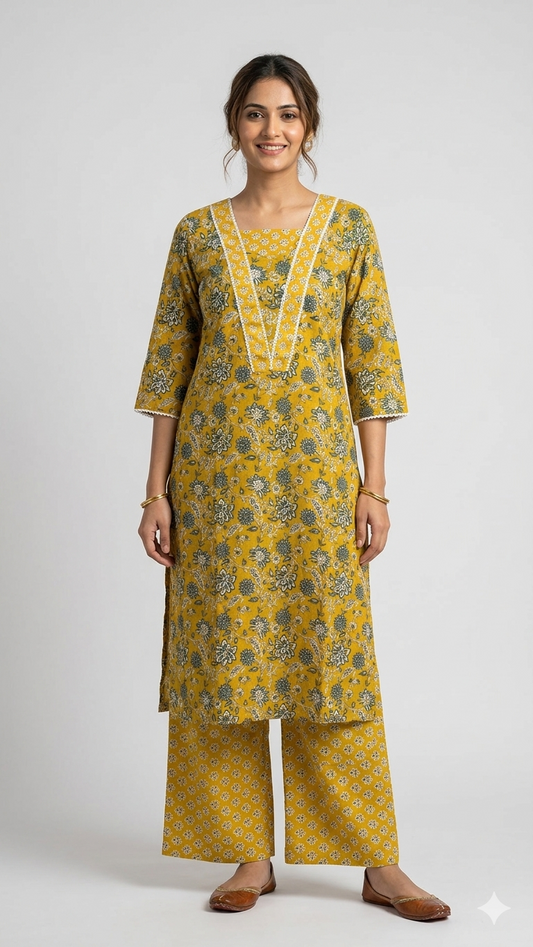Green floral print kurti