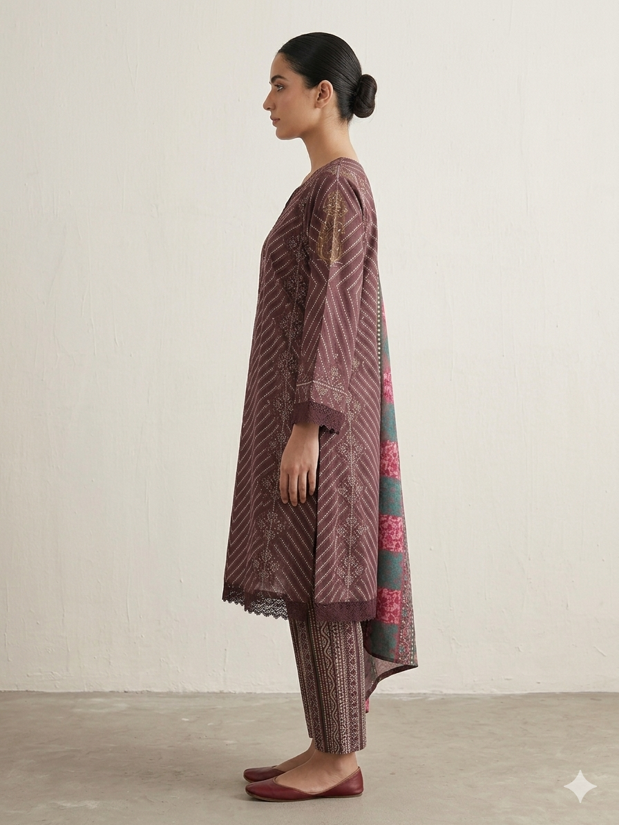 Elegant cotton Plum Wine kurti suit set