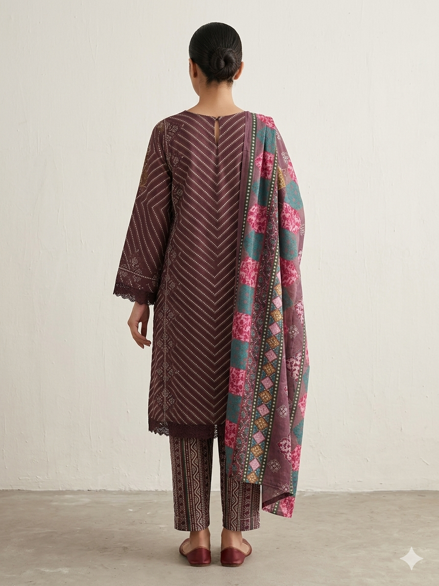 Elegant cotton Plum Wine kurti suit set