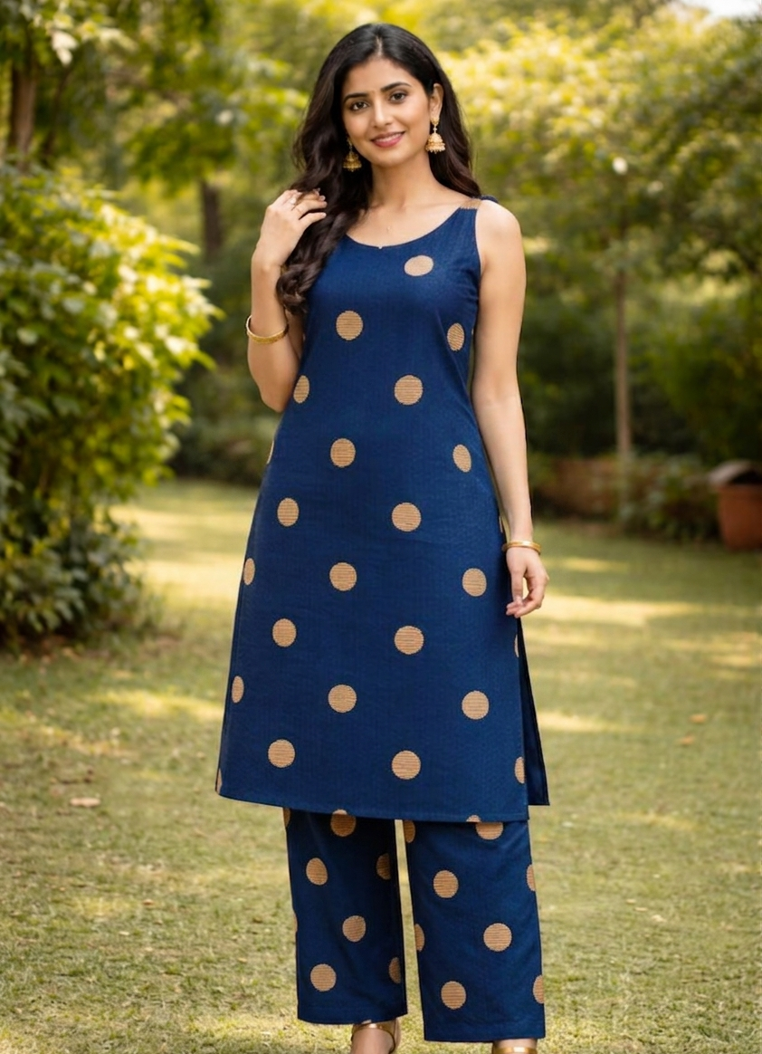 Elegant Polka Dot Kurta Set with Pant