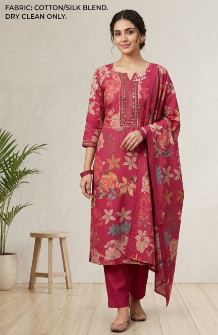 Elegant Pink Printed Kurta Set with Pant & Dupatta