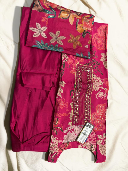 Elegant Pink Printed Kurta Set with Pant & Dupatta