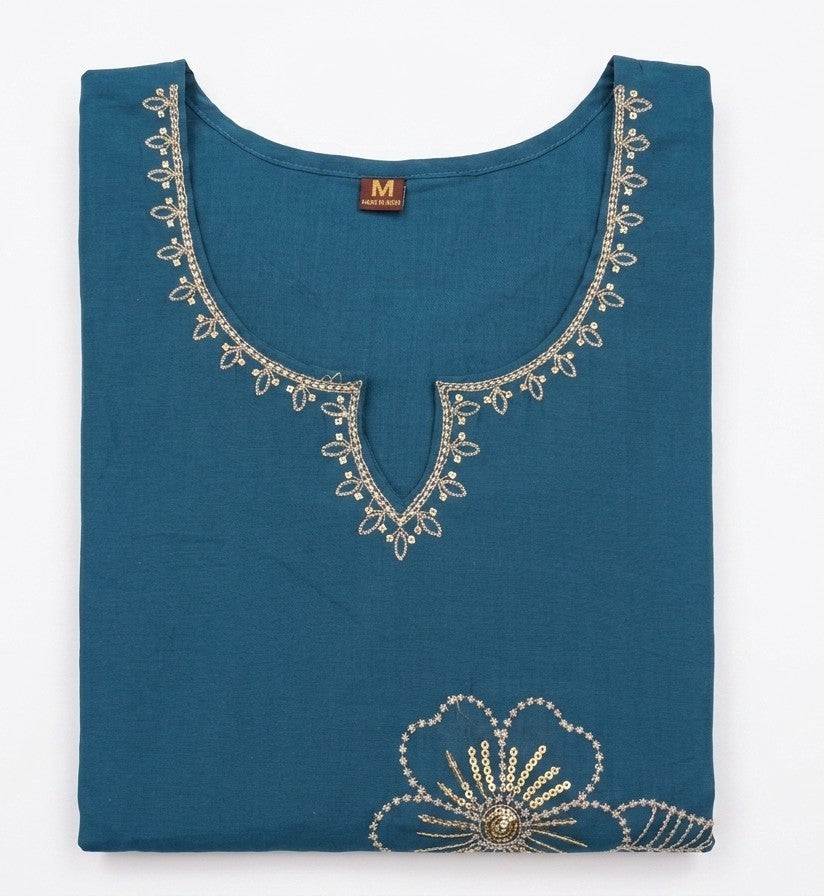 Midnight Teal Floral Kurti Set
