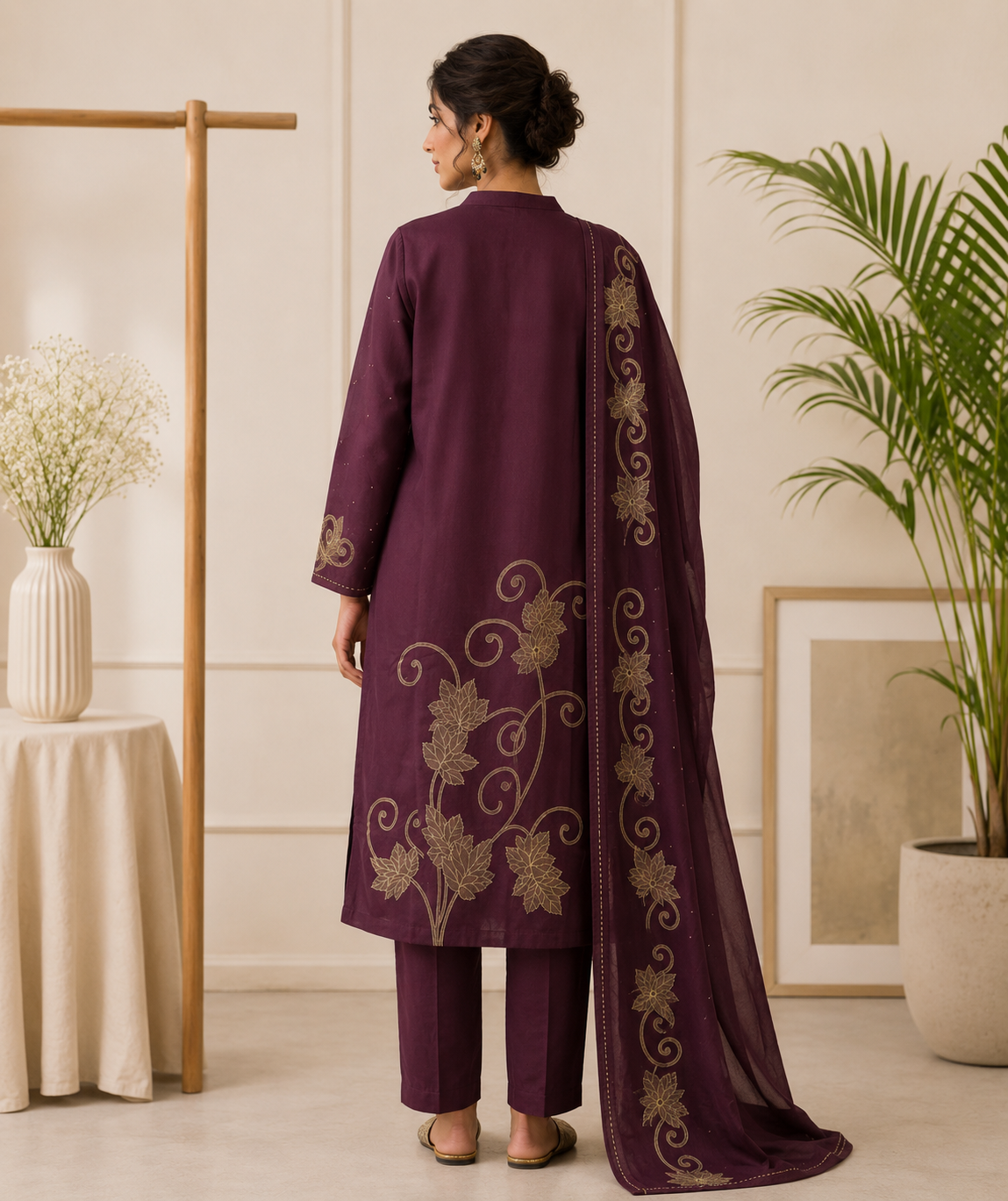 Mystic Maroon Vetican Silk Kurta Set