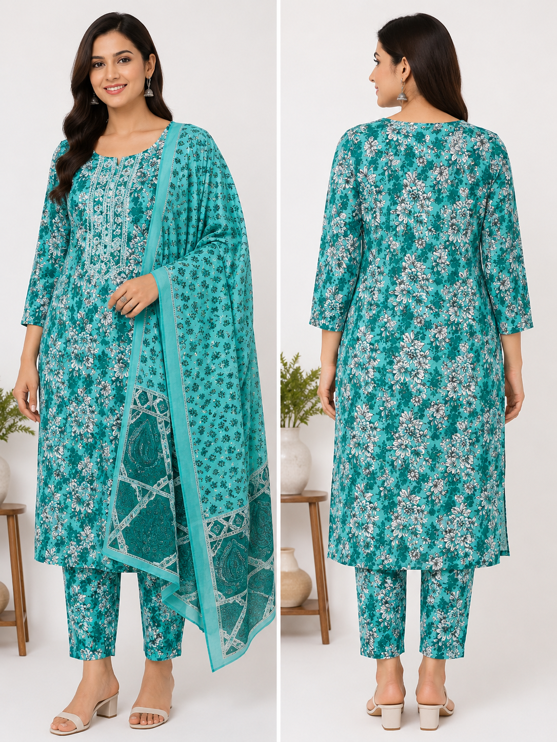 Turquoise Blossom 3PC Suit Set