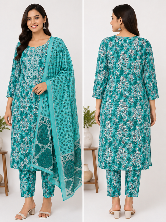 Turquoise Blossom 3PC Suit Set