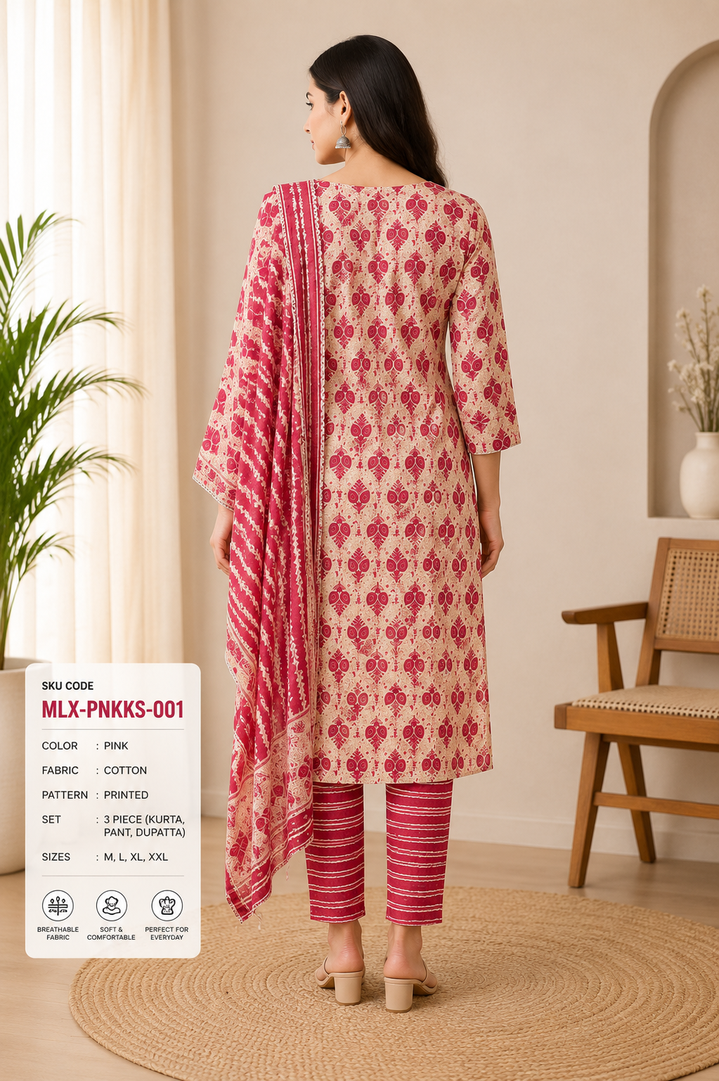 Mithiluxe Rosewood Printed Cotton Suit Set