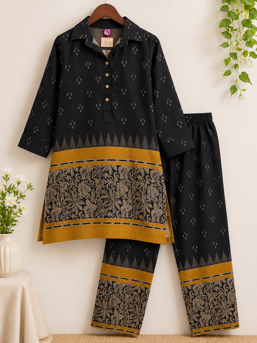 Elegant Black Khadi Cotton Coord Set