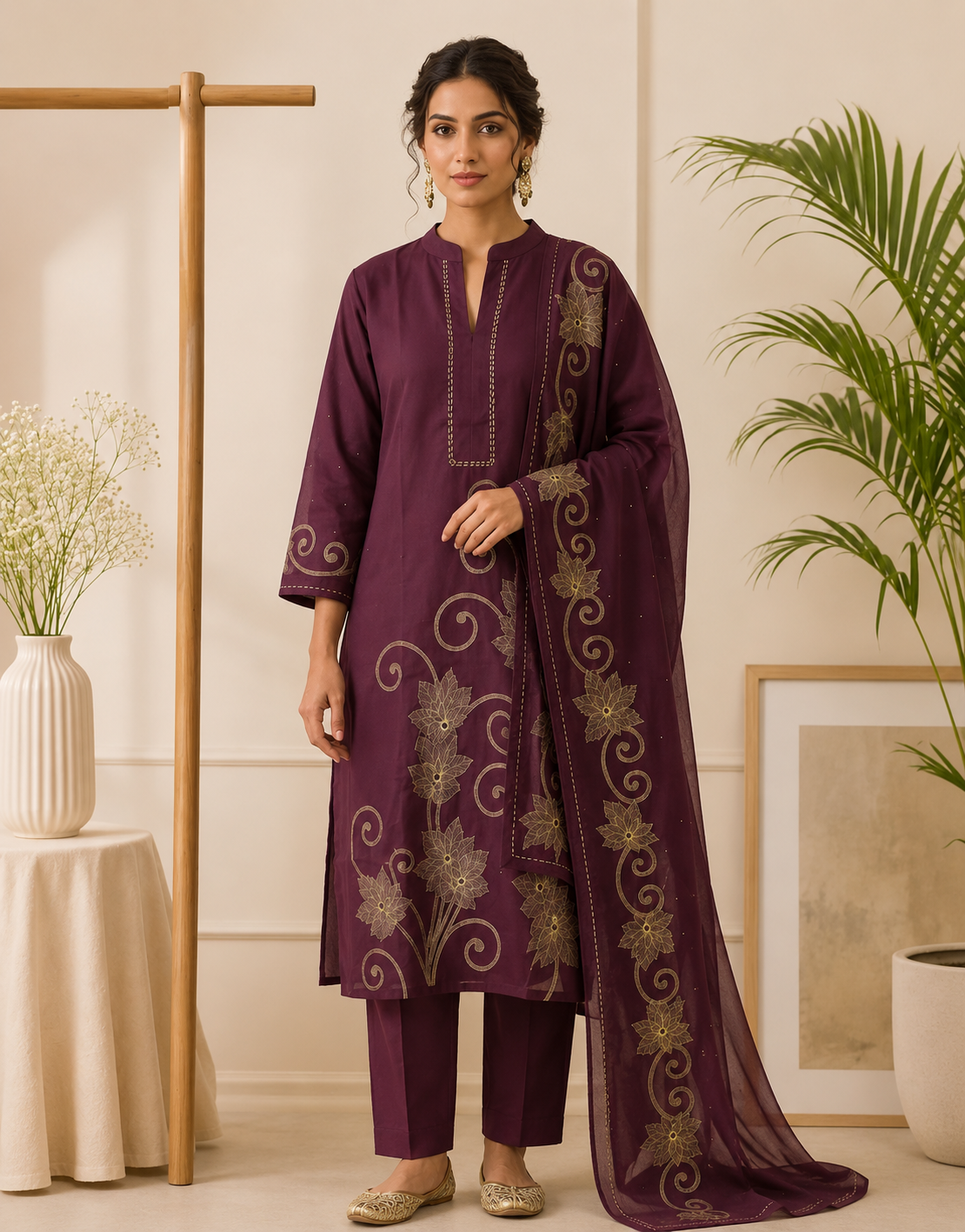 Mystic Maroon Vetican Silk Kurta Set