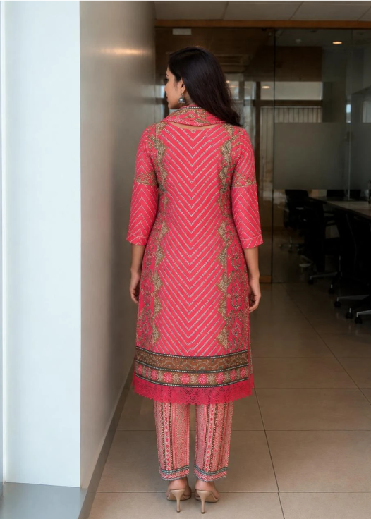 Deep Plum Bandhani Chevron Printed Kurta Set