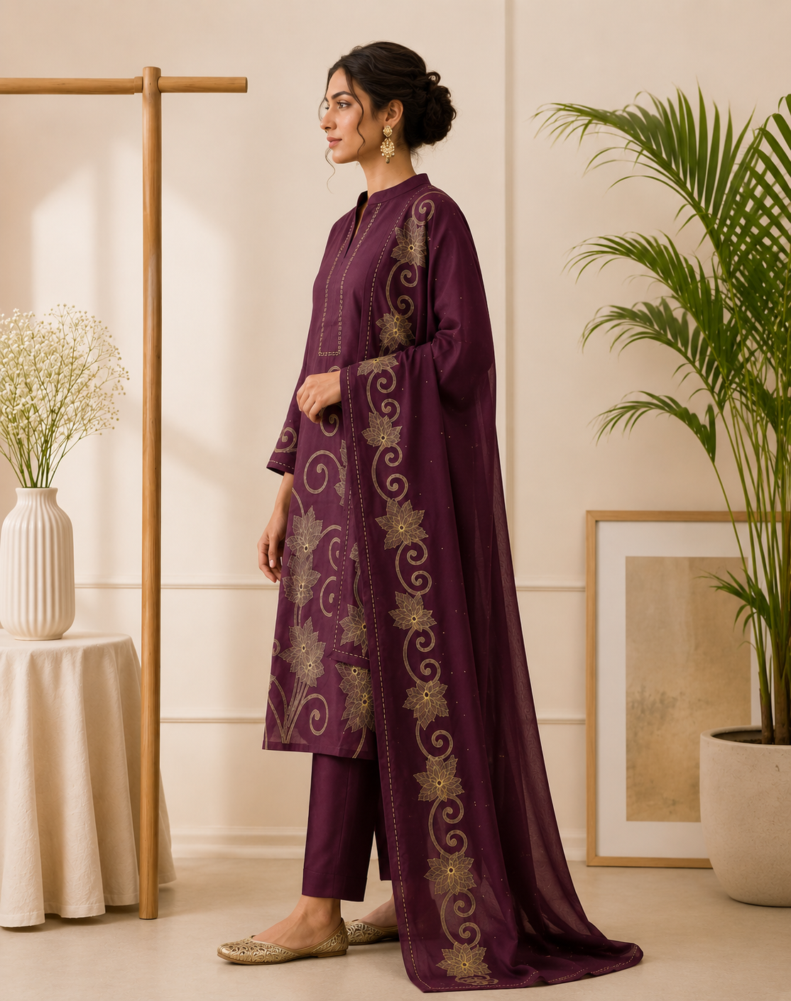 Mystic Maroon Vetican Silk Kurta Set