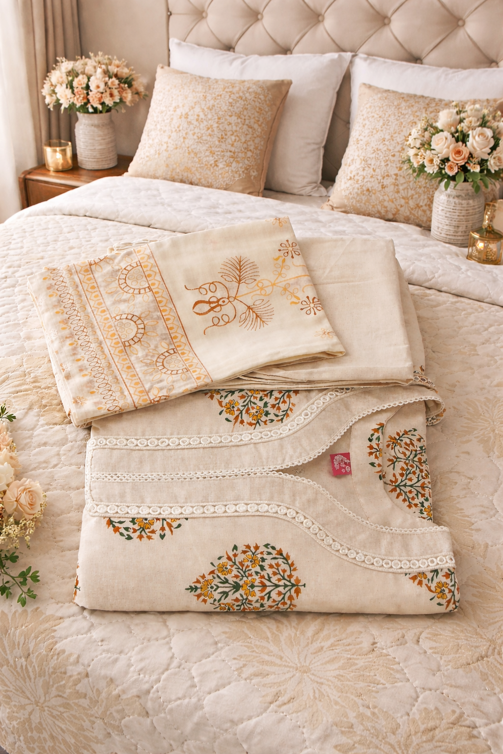 Printed Khadi Cotton Suit Set with Pant & Dupatta
