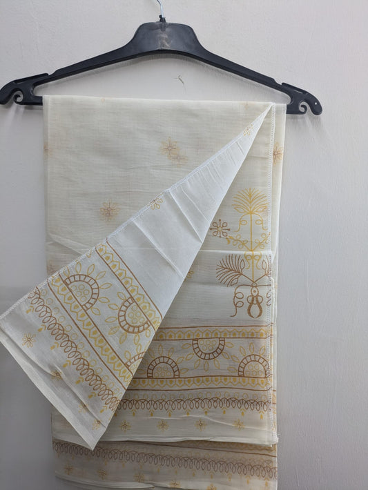 Printed Khadi Cotton Suit Set with Pant & Dupatta