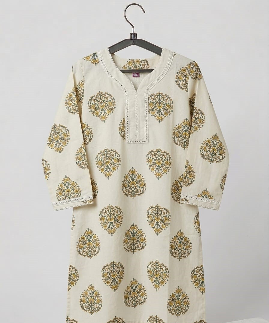 Printed Khadi Cotton Suit Set with Pant & Dupatta